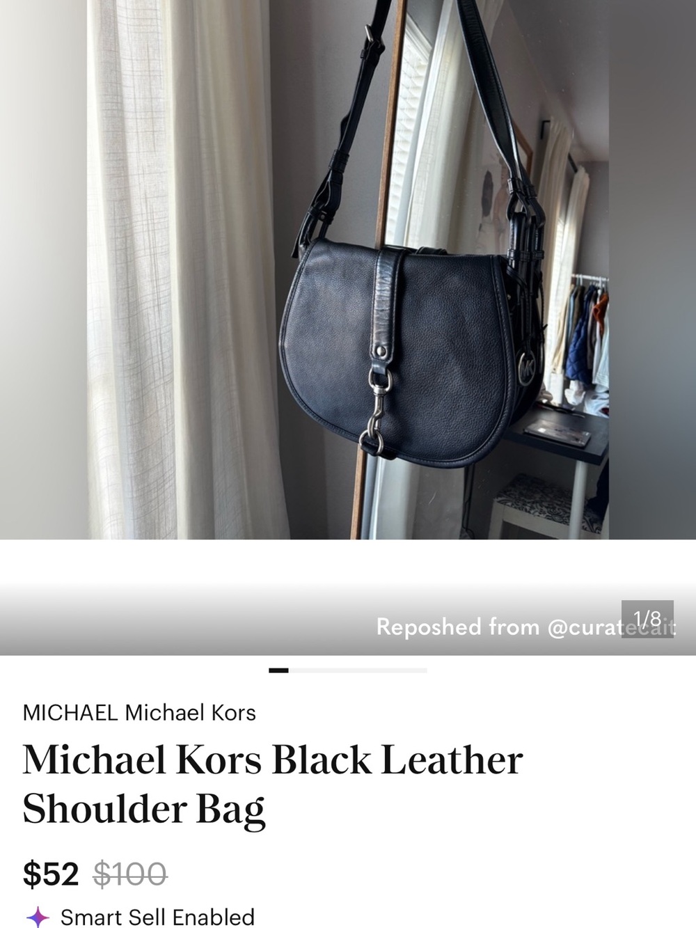 Michael Kors Black Pebbled Leather Messenger Bag with Silver Hardware